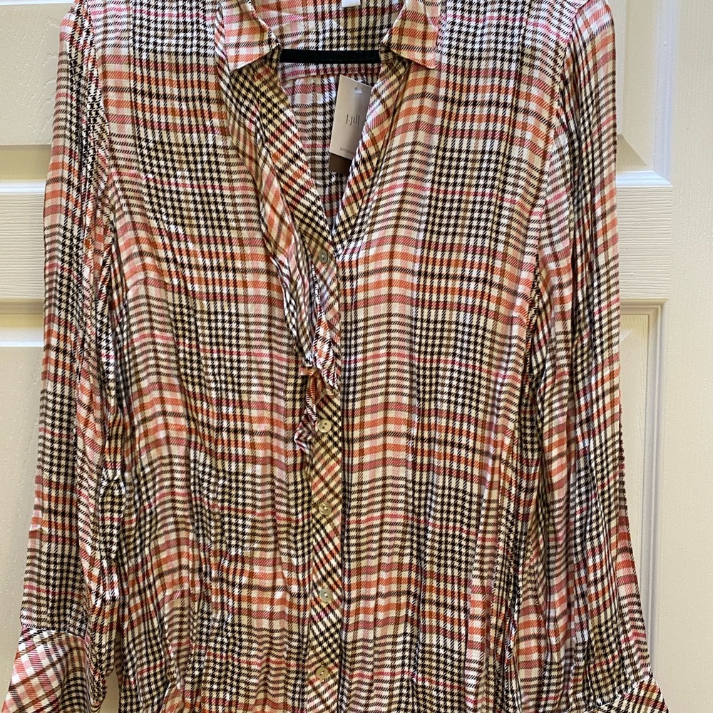 J. Jill Orange and Brown Ruffled 3/4 Sleeve Blouse